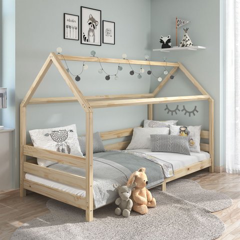 Cama Montessoriana Madeira Maciça Casa com Estrado Fina Natural Idimex