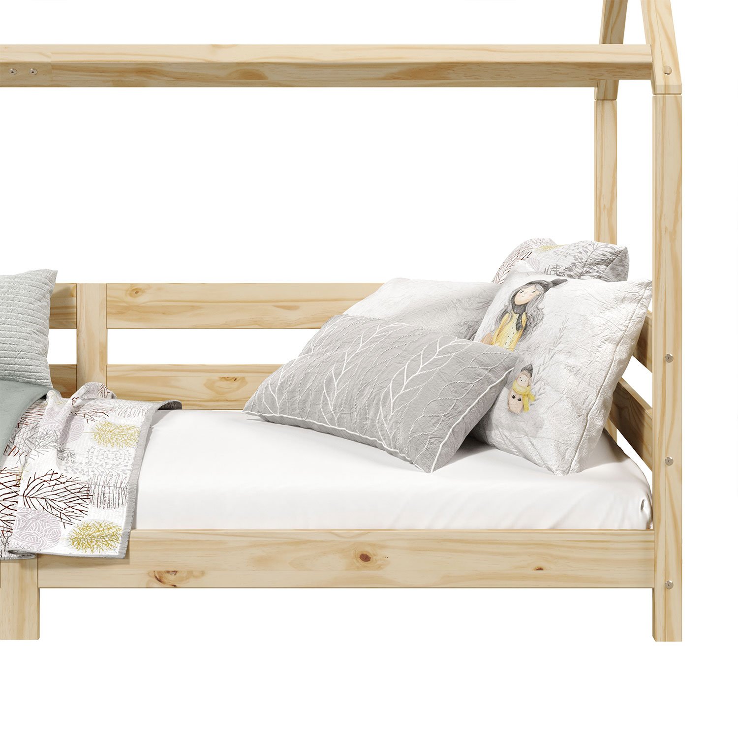 Cama Montessoriana Madeira Maciça Casa com Estrado Fina Natural - 7