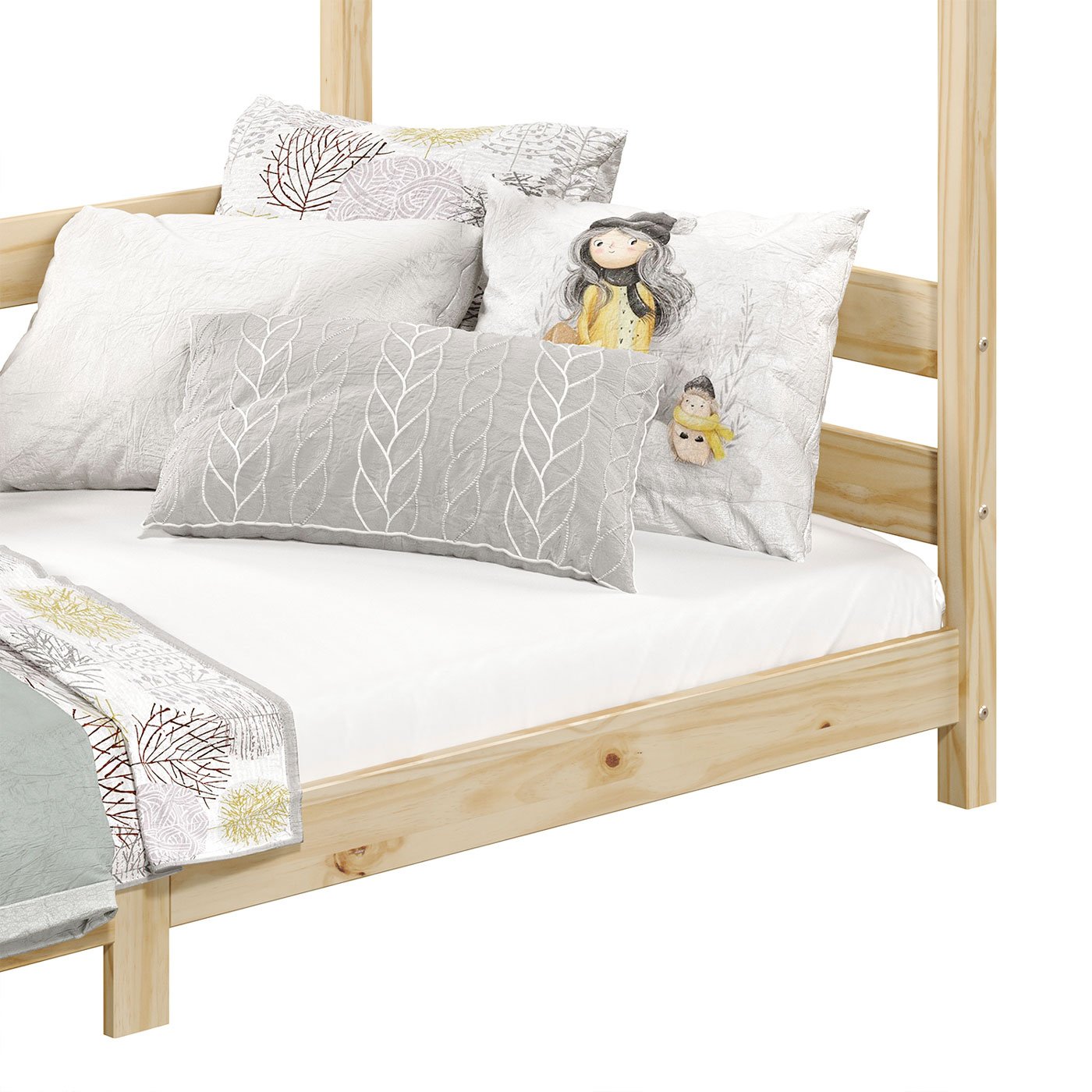 Cama Montessoriana Madeira Maciça Casa com Estrado Fina Natural - 9