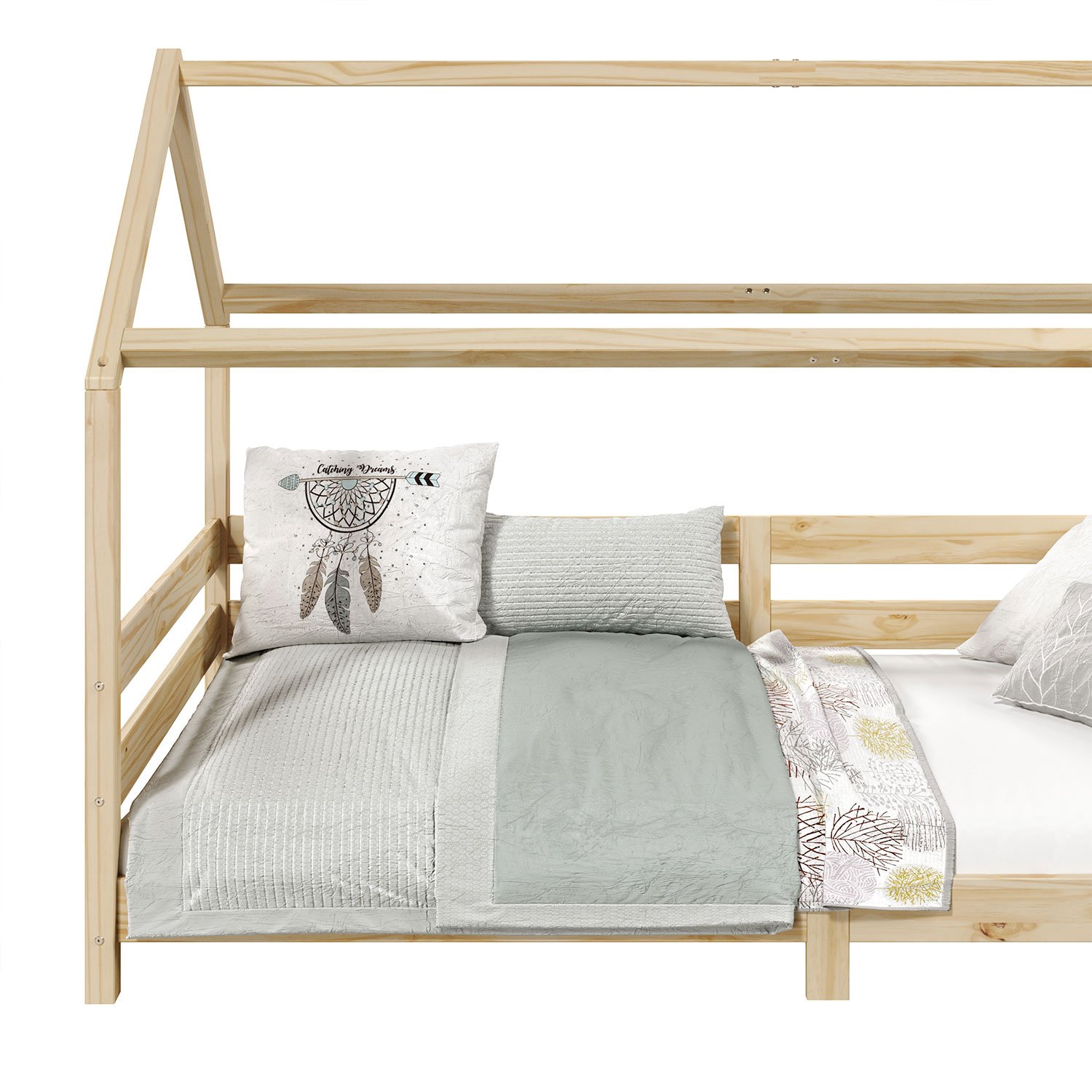 Cama Montessoriana Madeira Maciça Casa com Estrado Fina Natural - 10