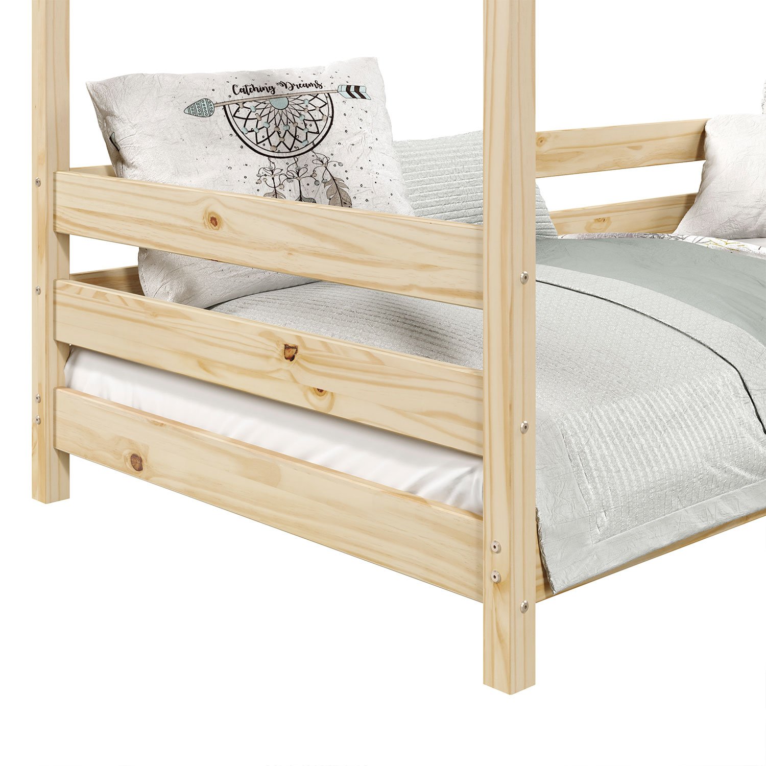 Cama Montessoriana Madeira Maciça Casa com Estrado Fina Natural - 6