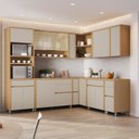 Ver imagem 1 de Cozinha 11 Peças Condessa com Vidro Canto Torre Quente 100% MDF Bege/Carvalho Greige