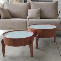 Conjunto Mesa de Centro Anna com Tampo Off White e Pés em Madeira - 9