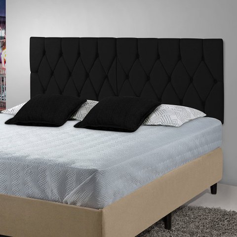 Cabeceira Painel Capitonê Estofada Cama Casal 1,40 - Preto