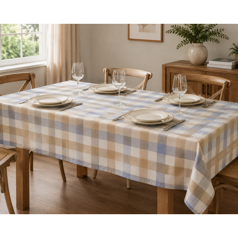 Toalha de Mesa Xadrez Impermeável Limpa Fácil Poli-Bambu:1,60m x 2,10m 4 a 6 Lugares