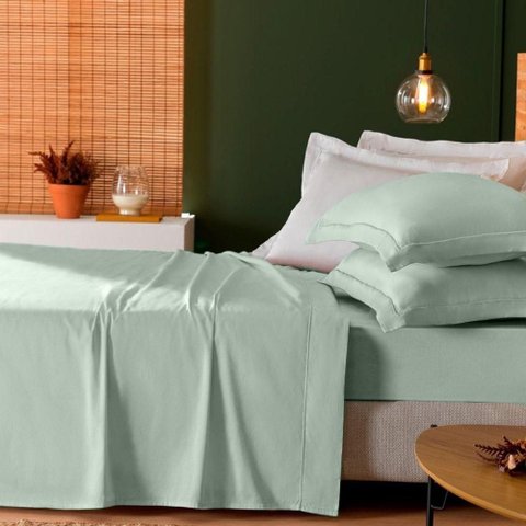 Jogo de Cama 300 Fios Treccenti 100% Algodão Appel Chá Verde - King