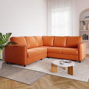 Sofá de Canto Orquídea 5 Lugares em Veludo CabeCasa MadeiraOriginals