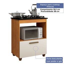 Balcão para Cooktop 4 Bocas 1 Porta Basculante Salvia Kaiki Móveis - 7