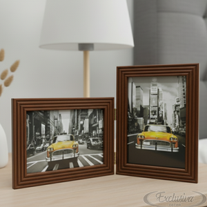 Porta Retrato Duplo 10x15 Moldura Ripado Marrom Decoração