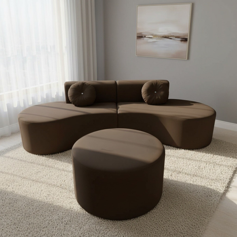 Sofá Modular Orgânico Monterrey 260cm + Puff Veludo Marrom
