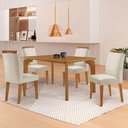 Ver imagem 1 de Mesa Liz 120 MDF com 4 Cadeiras Athenas Veludo Creme/Naturalle/Naturalle