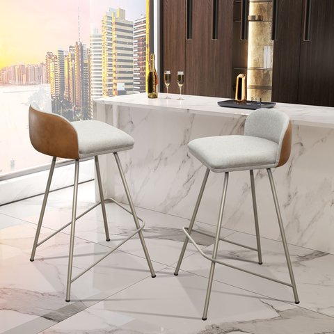 Kit 2 Banquetas para Balcão Nobre em Aço Industrial Linho/sintético