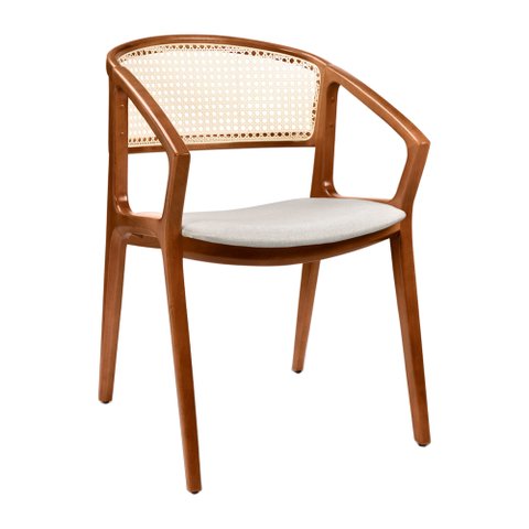 Cadeira para Mesa de Jantar Cyndi 53cm Madeira Maciça com Braça |linho Off White - Sallar Home
