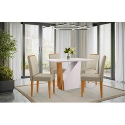 Conjunto Sala de Jantar Mesa Veneza 120x80 com 4 Cadeiras Amanda Ype/off White/veludo Nude - Nc - 2