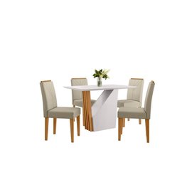 Conjunto Sala de Jantar Mesa Veneza 120x80 com 4 Cadeiras Amanda Ype/off White/veludo Nude - Nc - 1