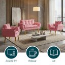 Ver imagem 5 de Kit Namoradeira Decorativa e 2 Poltronas Confortável para Sala Recepção Manicure Alice Suede