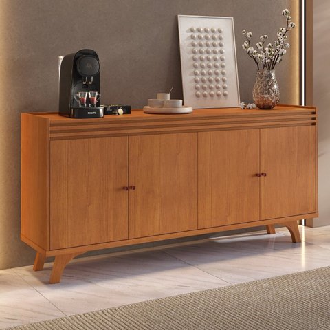 Buffet para Sala de Jantar 100% MDF 4 Portas 160cm Pés Madeira Maciça Madrid