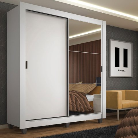 Guarda-roupa Solteiro Madesa Denver 2 Portas de Correr com Espelho com Pés
