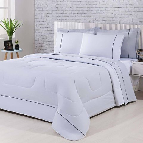 Kit Edredom 100% Algodão Percal 150 Fios Dupla King + Jogo de Cama Gran Moratta 7 Peças Branco-