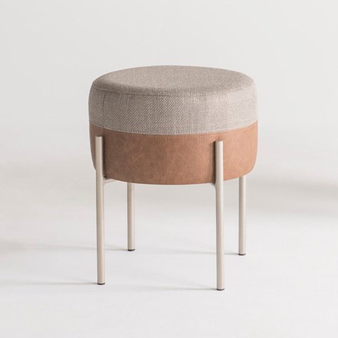 Puff Bold Base Aço Champanhe / Tecido Marrom e Cinza