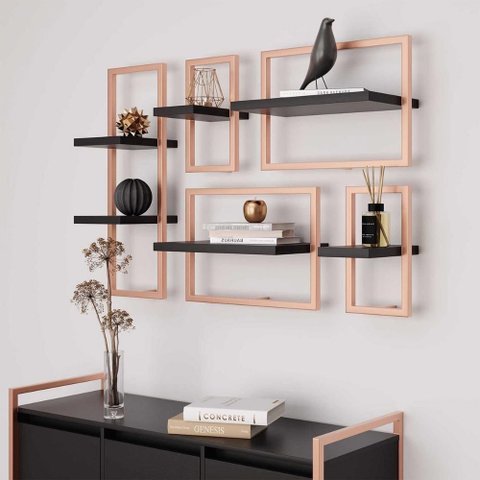 Conjunto 6 Prateleiras Industrial Preto/cobre - Pleno