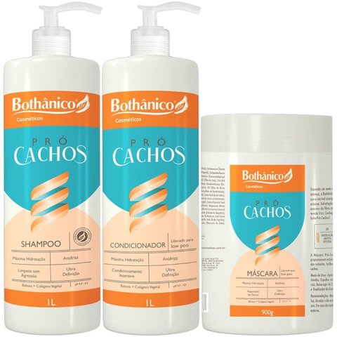 Kit Pró Cachos Shampoo + Condicionador 1l + Máscara 900g Bothanico