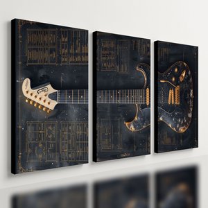 Kit 3 Quadro Decorativo Rock Guitarra Dourada Violão Música 40x28cm