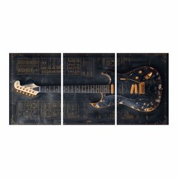 Kit 3 Quadro Decorativo Rock Guitarra Dourada Violão Música 40x28cm - 3