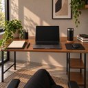 Ver imagem 3 de Mesa Escrivaninha Retangular Bela Industrial MDF e Aço Carbono 110cm Preto e Imbuia