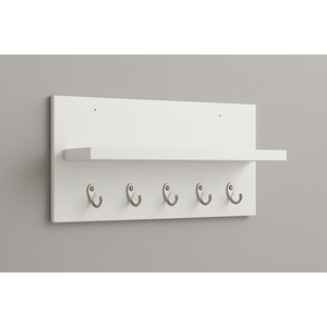 Porta Chaves Mdf Branco Parede 5 Ganchos Decoração Entrada