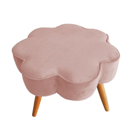 Puff Flor Decorativo Redondo Banqueta Pés Palito Veludo Cor:rosa