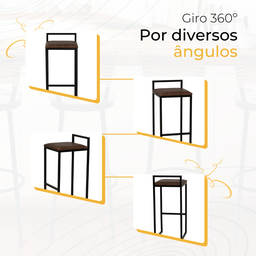 Kit 2 Banqueta Quadrada Preta para Balcão Ilha Cozinha Gourmet Bancada Piscina Bares Àrea de Lazer - 5