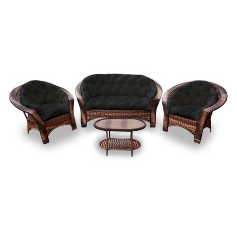 Conjunto de Sofá Fibra Sintética 19 - 1 Sofá 2 L + 2 Poltronas + 1 Mesa Centro - Tecido Duna Preto
