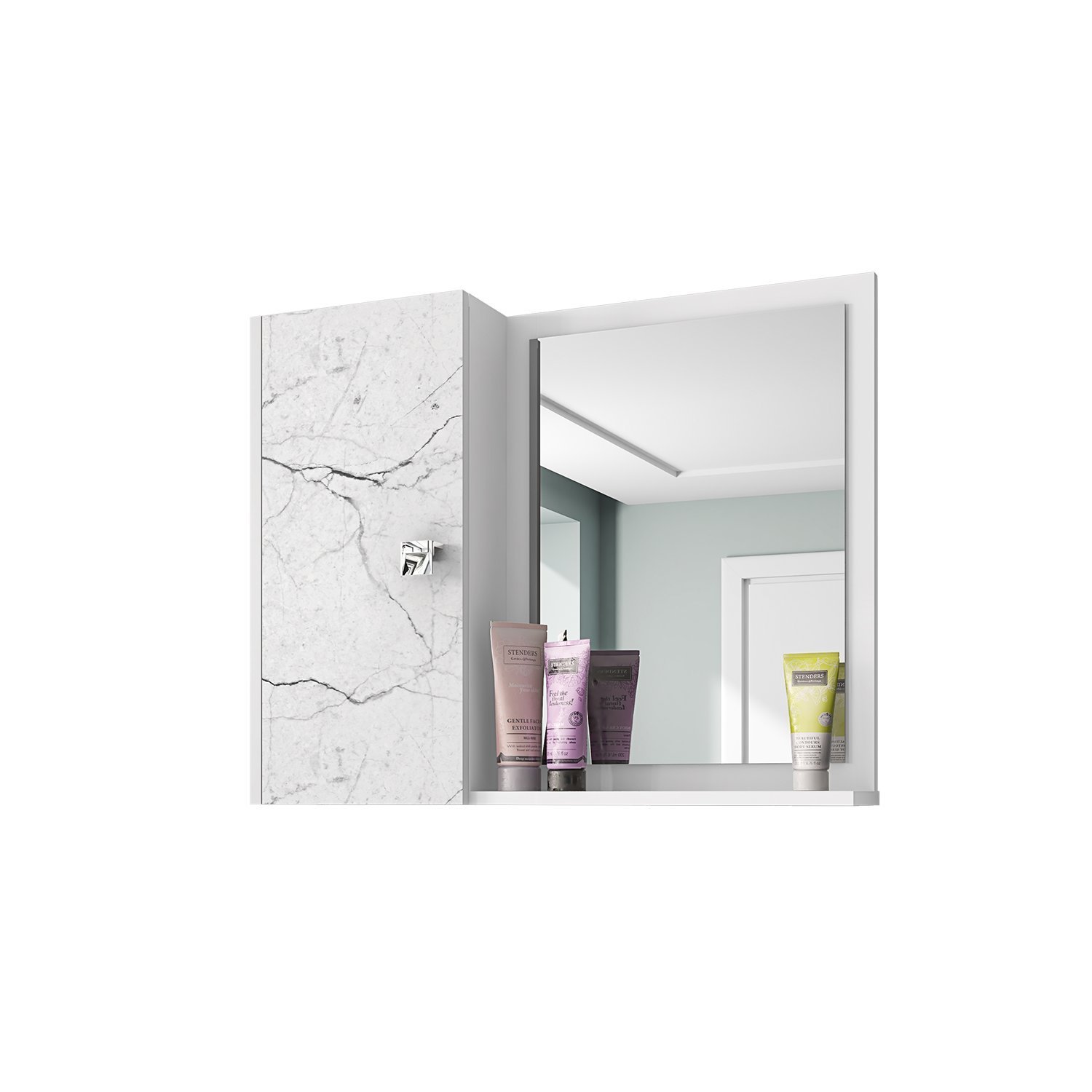 Espelheira para Banheiro 1 Porta 2 Prateleiras Gênova - 3