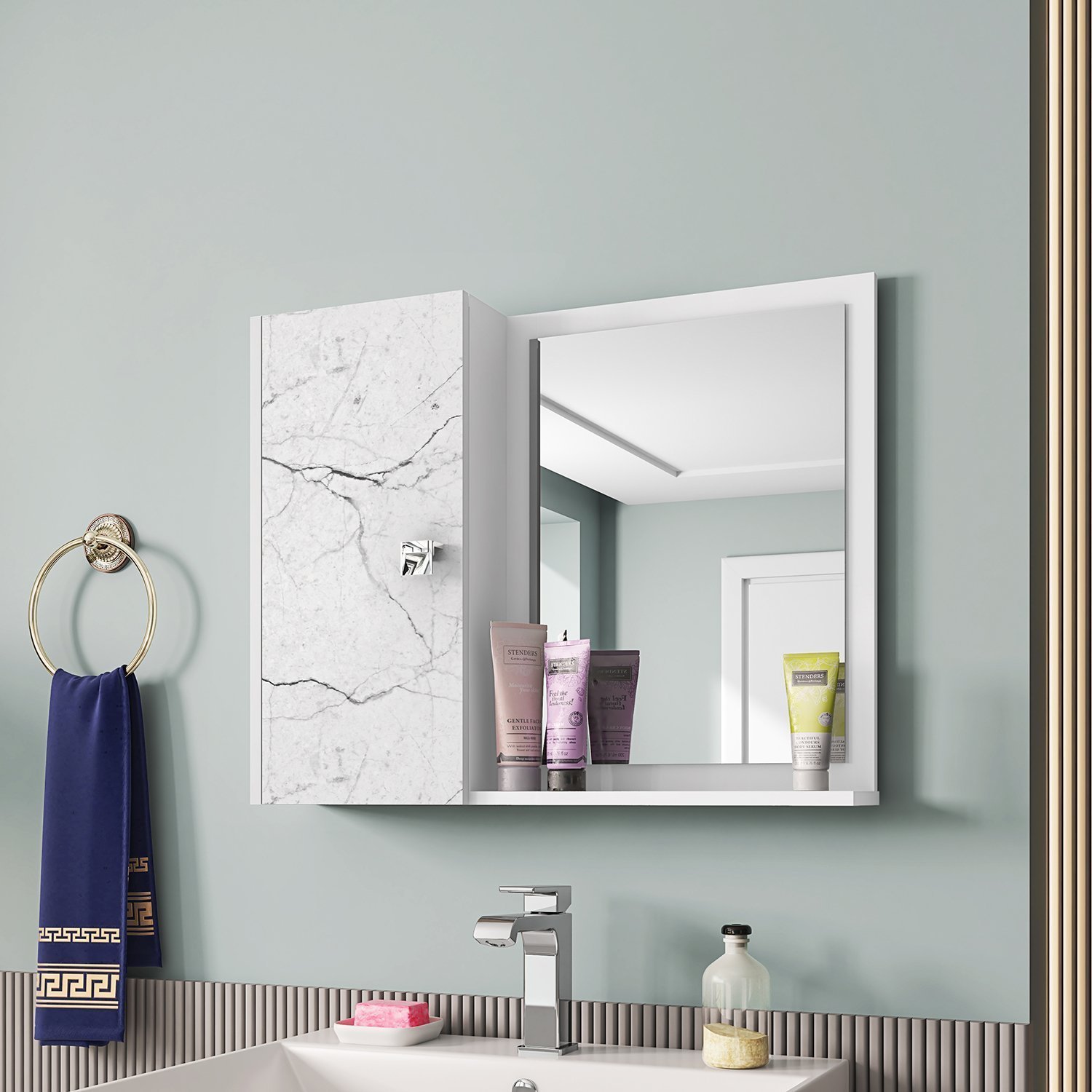 Espelheira para Banheiro 1 Porta 2 Prateleiras Gênova - 1