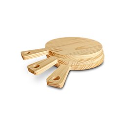 Kit 10 Tábuas de Servir Pizza Petiscos Porção Queijos - Madeira de Pinus Redonda 35 cm - 3
