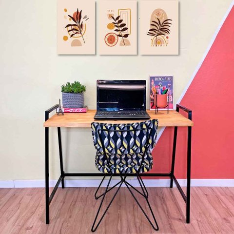Mesa para Escritório de Ferro e Madeira Industrial Steel 100cm Nozes e Preto