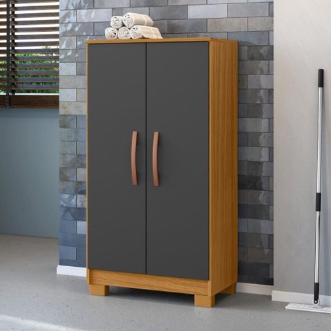 Armário de Lavanderia Multiuso com 2 Portas 60,5cm Multimóveis CR30066 Madeirado/Cinza