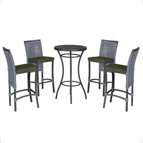 Mesa Bistro e 4 Banquetas Roma Preta Corda Náutica 13 Trama Original