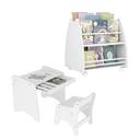 Ver imagem 3 de Conjunto Infantil 3 Pecas 1 Mesa 1 Cadeira com Regulagem 1 Biblioteca Porta Livros Branco