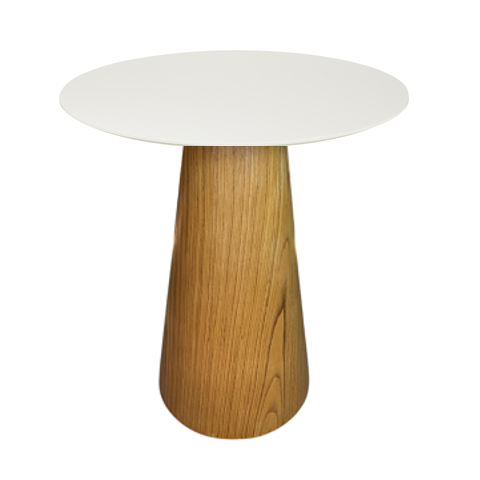 Mesa de Apoio Cone Base Laminada em Madeira Natural - Tampo Off White 60cm Altura 60cm - Marrom