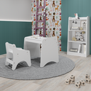 Ver imagem 1 de Conjunto Infantil 3 Pecas 1 Mesa 1 Cadeira com Regulagem 1 Estante Organizadora Branco