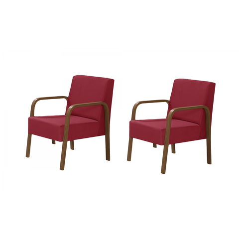 Kit 2 Poltronas Decorativas 1 Lugar Jade Braço Madeira D Salla Suede Vermelho