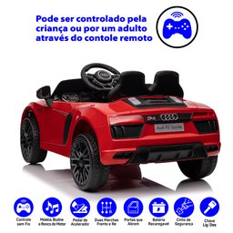 Carro Elétrico Infantil Audi R8 Vermelho 12v com Controle Remoto Zippy Toys - 3