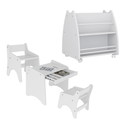 Ver imagem 2 de Conjunto Infantil 4 Pecas 1 Mesa 2 Cadeirinhas 1 Biblioteca Porta Livros Branco