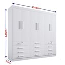 Ver imagem 2 de Guarda Roupa Casal 6 Portas 12 Gavetas sem Pés Mônaco Plus D' Doro Branco