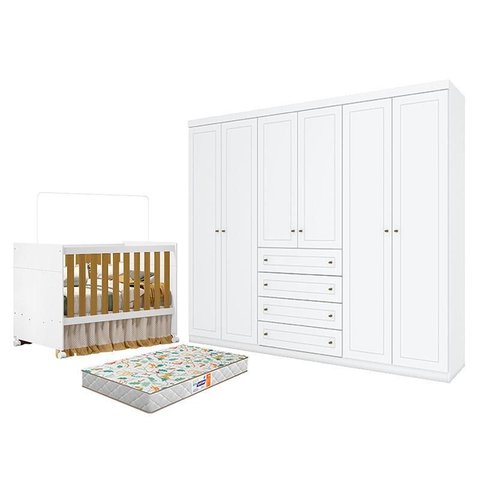 Berço Americano Katatau Branco Acetinado Savana – Reller E guarda Roupa Casal Americano 6 Portas Bra
