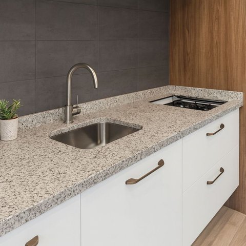 Pia Cozinha 200cm Granito Arabesco c/Cuba Inox Parte Cooktop: Arabesco