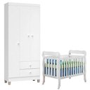 Ver imagem 1 de Berço Americano Lila e Guarda Roupa Ternura Baby 3 Portas Branco Brilho - Incorplac