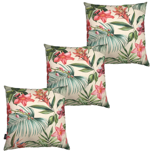 Almofadas Cheias Impermeável Estampa Digital 100% Algodão Kit 3 43CMX43CM:Flores Fundo Salmão